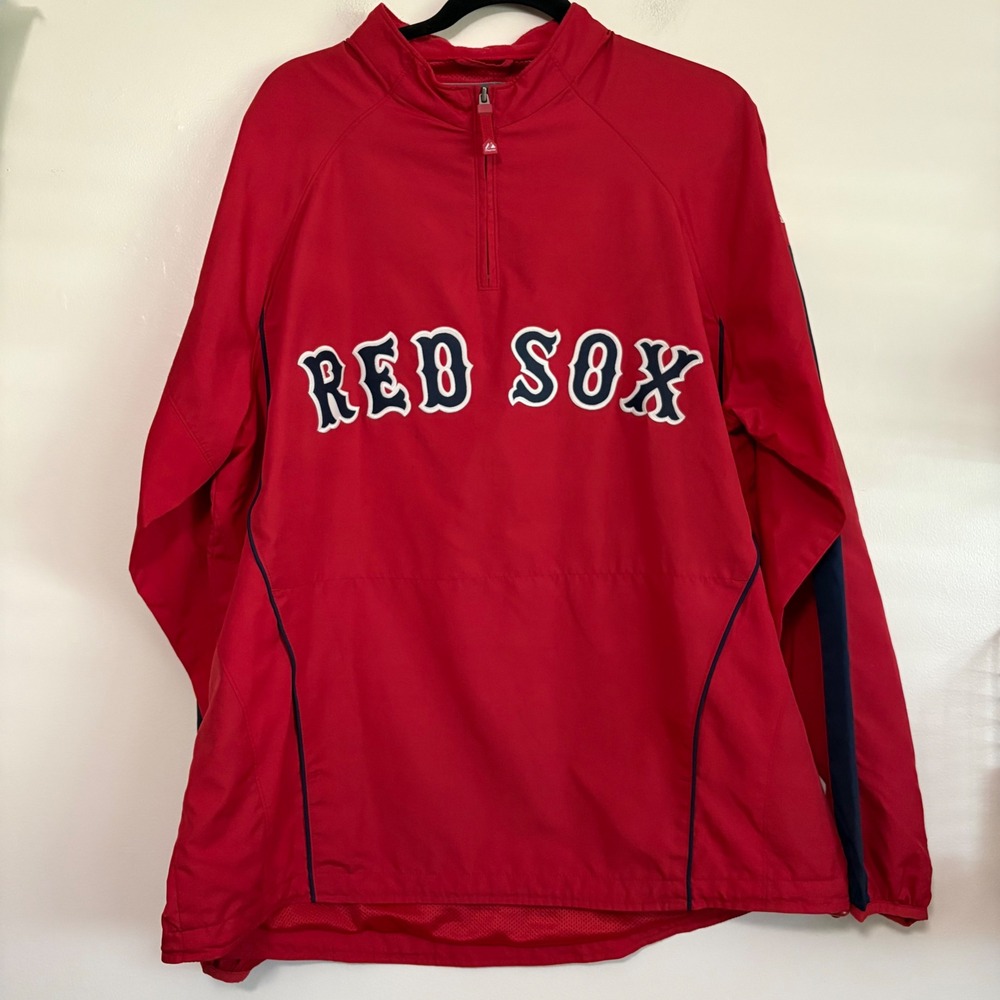 Majestic Boston Red Sox Red Cool Base Quarter Zip Windbreaker Mens‎ Large MLB